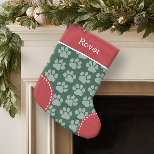 Cute Dog Paw Print Pattern Custom Pet Name Small Christmas Stocking