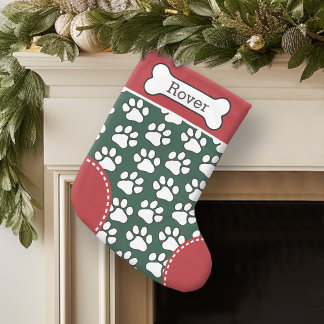 Cute Dog Paw Print Pattern Custom Pet Name Small Christmas Stocking