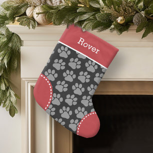 Cute Dog Paw Print Pattern Custom Pet Name Small Christmas Stocking