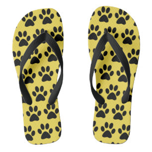 Cute Dog Paw Print Pattern Stylish Yellow Black Jandals