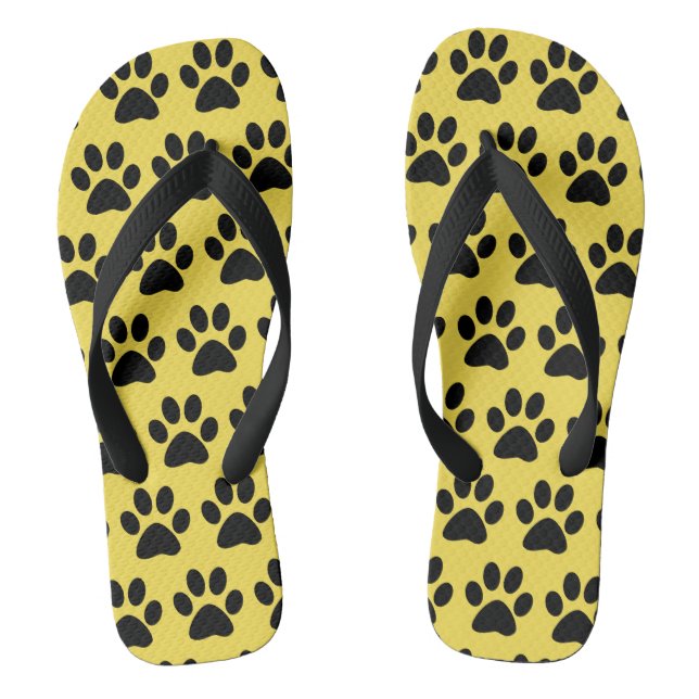Cute Dog Paw Print Pattern Stylish Yellow Black Jandals (Footbed)