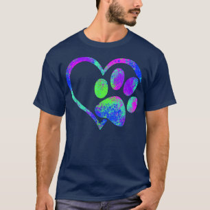 Cute Dog Paw PrintPsychedelic Tie Dye Pug Puppy T-Shirt