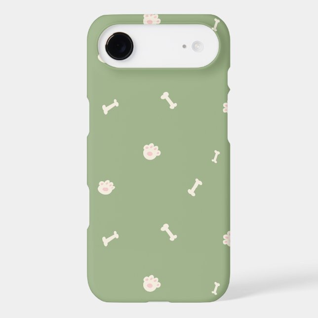 Cute Dog Paw Prints and Bones Pattern on Green (Back)
