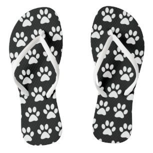 Cute Dog Paw Prints Animal Pattern Black White  Jandals