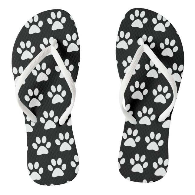 Cute Dog Paw Prints Animal Pattern Black White  Jandals (Footbed)