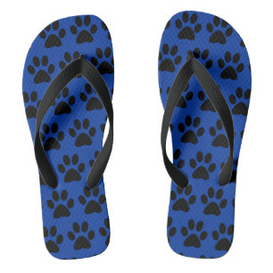 Cute Dog Paw Prints Black Blue  Jandals