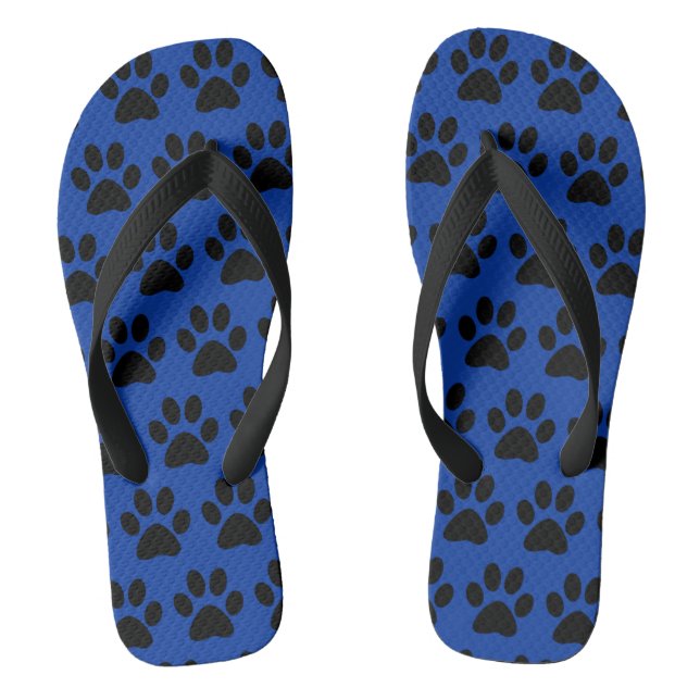 Cute Dog Paw Prints Black Blue  Jandals (Footbed)