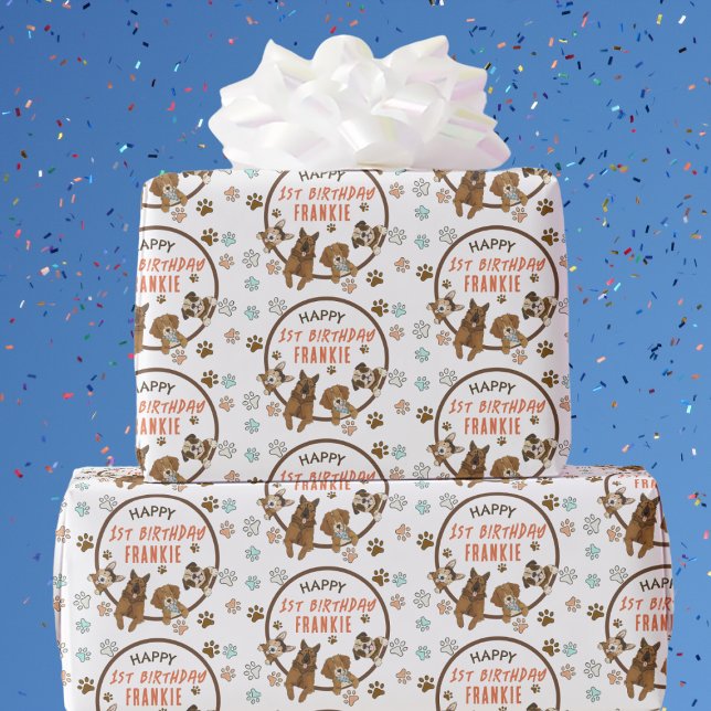 Cute Dog Paw Prints Boys Birthday Wrapping Paper (Creator Uploaded)