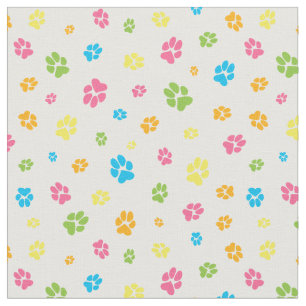 Cute Dog Paw Prints Colourful Paws Pattern Fabric