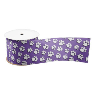 Cute Dog Paw Prints for Dog Lovers PURPLE V04 Satin Ribbon