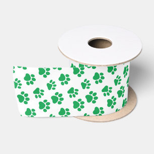 Cute Dog Paw Prints for Dog Lovers V08 GREEN Paws Satin Ribbon