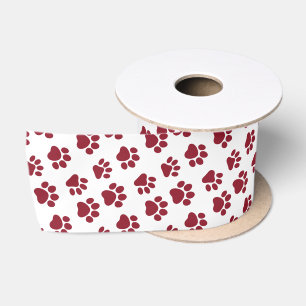Cute Dog Paw Prints for Dog Lovers V12 MAROON Paws Satin Ribbon