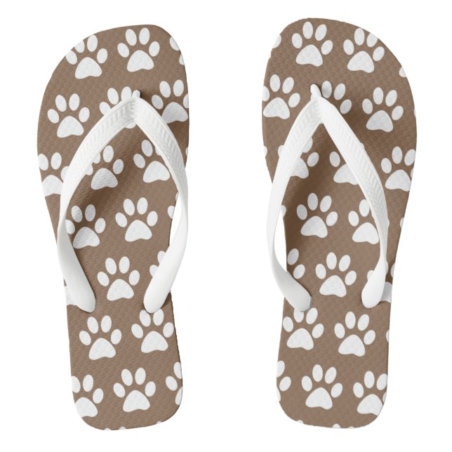 Cute Dog Paw Prints Fun Pattern Modern Brown White Jandals (Footbed)
