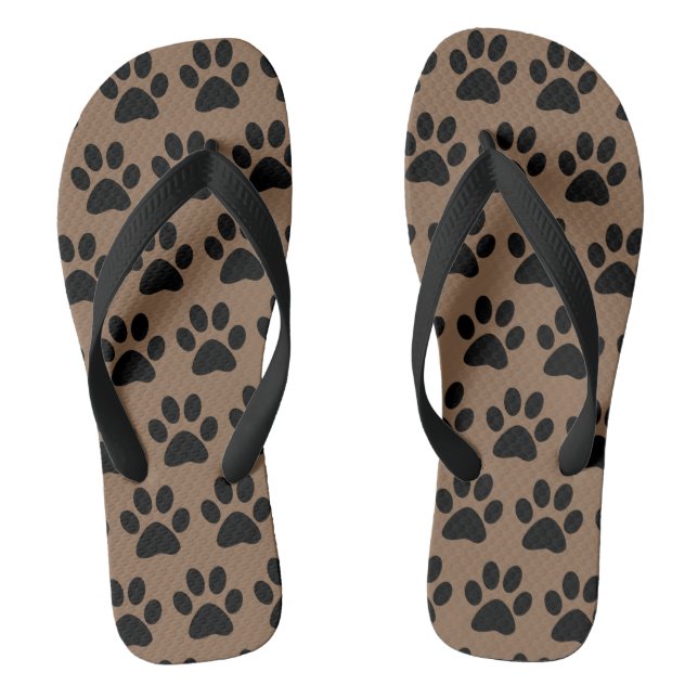 Cute Dog Paw Prints Pattern Black Brown Stylish Jandals (Footbed)