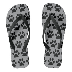 Cute Dog Paw Prints Pattern Black Grey Stylish Jandals