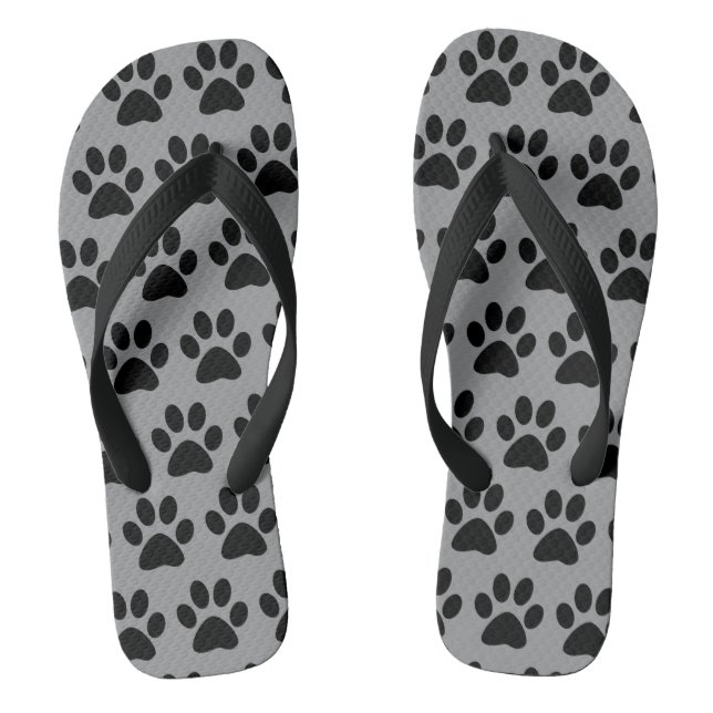 Cute Dog Paw Prints Pattern Black Grey Stylish Jandals (Footbed)