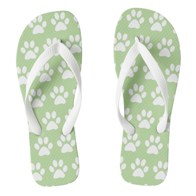 Cute Dog Paw Prints Pattern Green Summer Beach Jandals (Footbed)