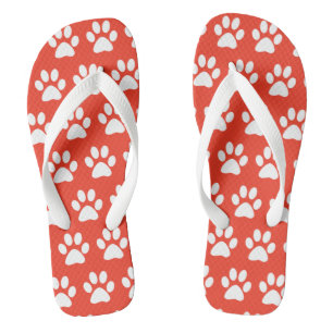 Cute Dog Paw Prints Pattern Red White Fun Summer Jandals