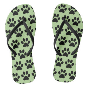 Cute Dog Paw Prints Pattern Stylish Green Black Jandals