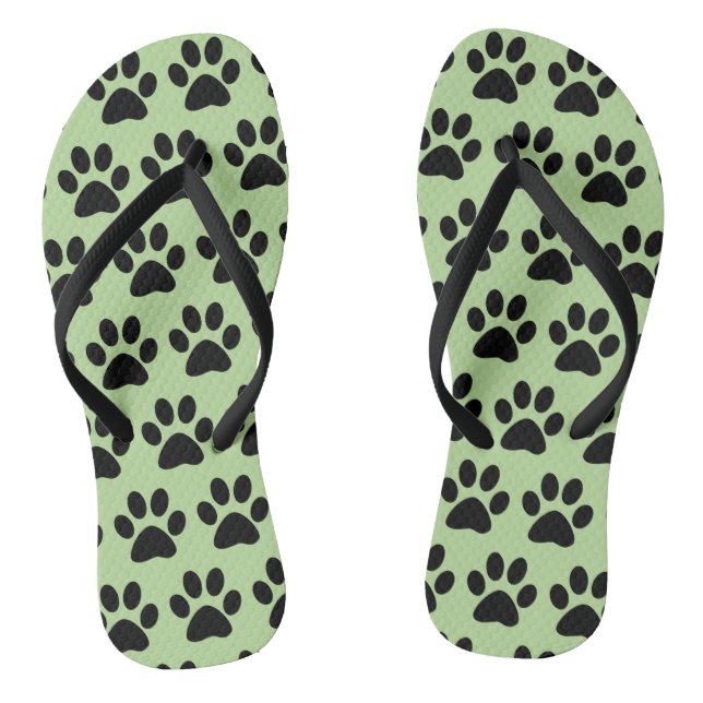 Cute Dog Paw Prints Pattern Stylish Green Black Jandals (Footbed)