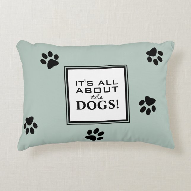 Cute Dog Paw Typography Dog Lover's Green Decorative Cushion (Front)