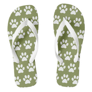 Cute Dog Paws Paw Prints Pattern Beach Green  Jandals