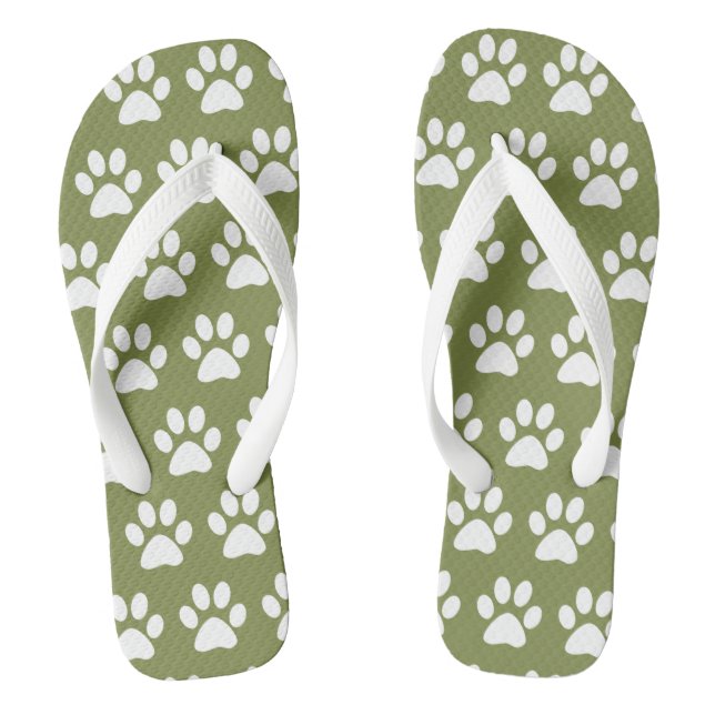 Cute Dog Paws Paw Prints Pattern Beach Green  Jandals (Footbed)