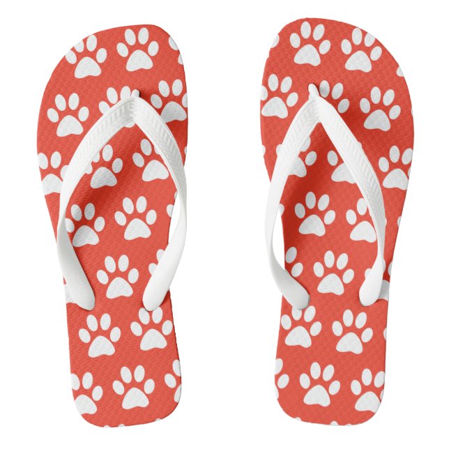 Cute Dog Paws Paw Prints Pattern Beach Red Beach Jandals (Footbed)