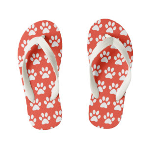 Cute Dog Paws Paw Prints Pattern Red Beach Summer Kid's Jandals