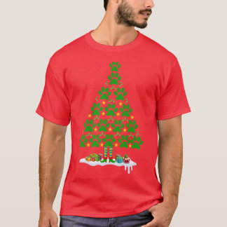 Cute Dog Paws Print Christmas Tree for Dog Lovers  T-Shirt