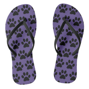 Cute Dog Paws Print Pattern Stylish Black Purple Jandals