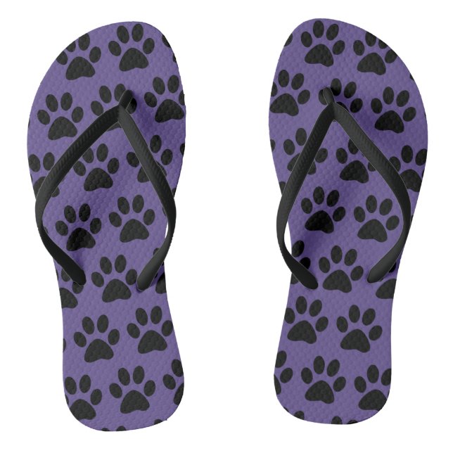 Cute Dog Paws Print Pattern Stylish Black Purple Jandals (Footbed)