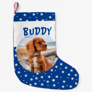 Cute Dog Pet Photo Blue Star Pattern Small Christmas Stocking