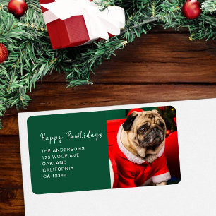 Cute Dog Pet Photo Green Happy Pawlidays Address Label