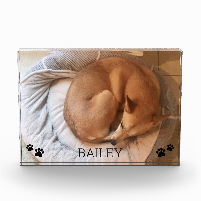 Cute Dog Pet Photo Name Pawprints Photo Block (Front)