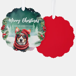 Cute DOG Pet Santa Xmas Holiday Party Family boys Tree Decoration Card