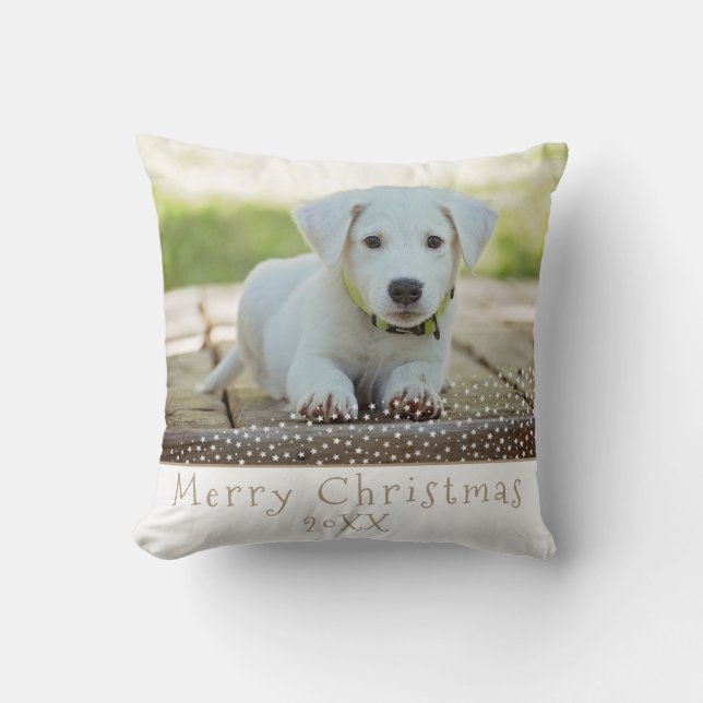 Cute Dog Pet Stars Merry Christmas Photo Cushion (Front)