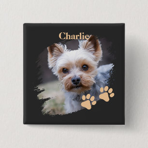 Cute dog pet with customized name 15 cm square badge