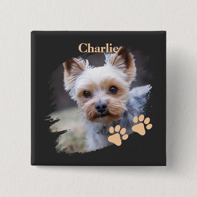 Cute dog pet with customized name 15 cm square badge (Front)