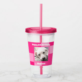  Cute Dog Photo 5th Birthday Pink Acrylic Tumbler