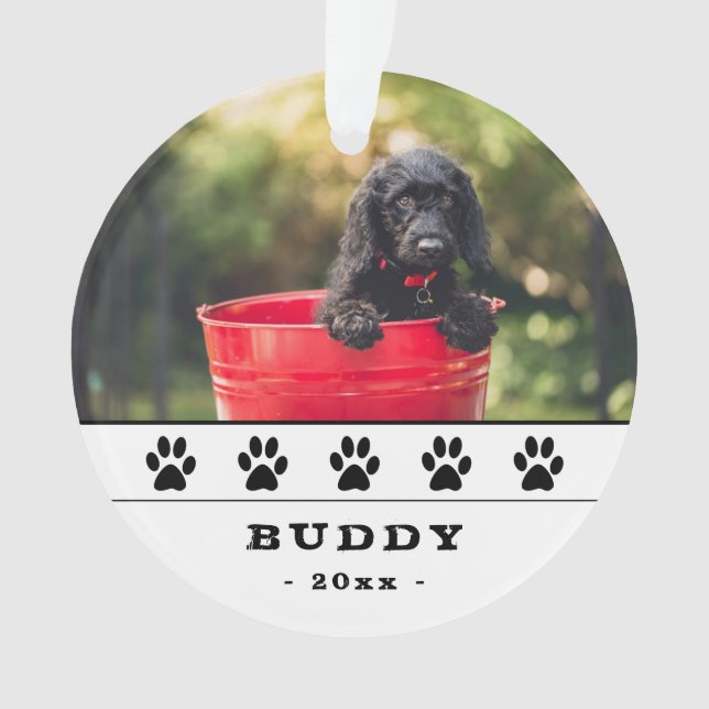 Cute Dog Photo Black Paws Holiday Keepsake Ornament (Front)