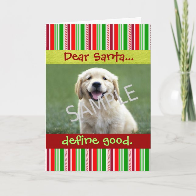 Cute Dog Photo Christmas Greeting Card Stripes (Front)