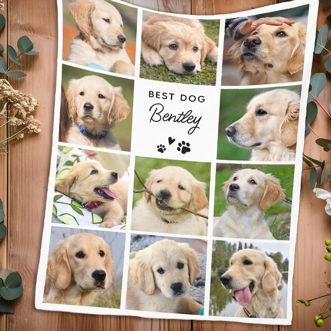Cute Dog Photo Collage Personalised Simple Picture Fleece Blanket (Creator Uploaded)