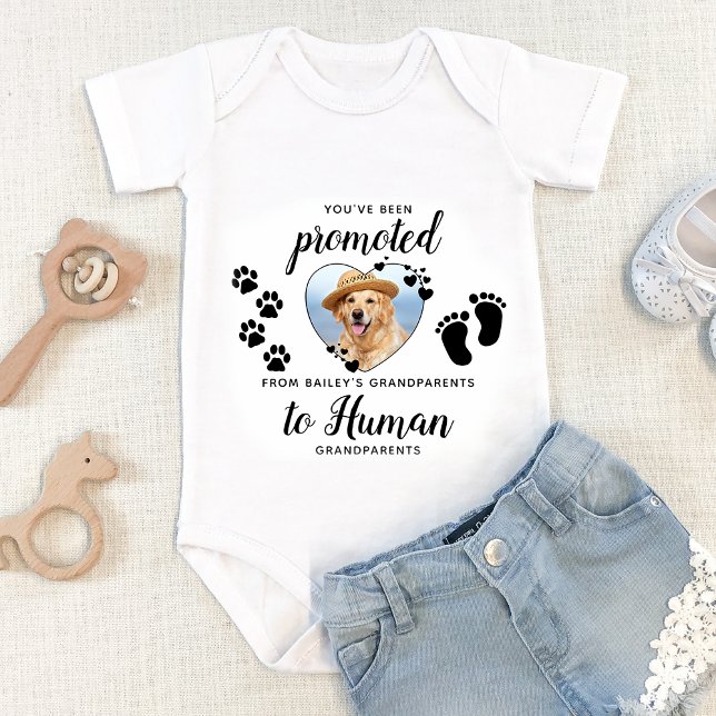 Cute Dog Photo Grandparents Pregnancy Announcement Baby Bodysuit (Creator Uploaded)