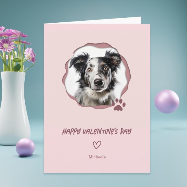 Cute Dog Photo Heart Valentine's Day Holiday Card (Cute pink valentine's day card with dog photo)
