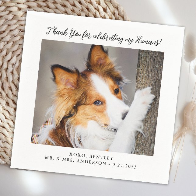 Cute Dog Photo Modern Simple Personalised Wedding Napkin (Creator Uploaded)