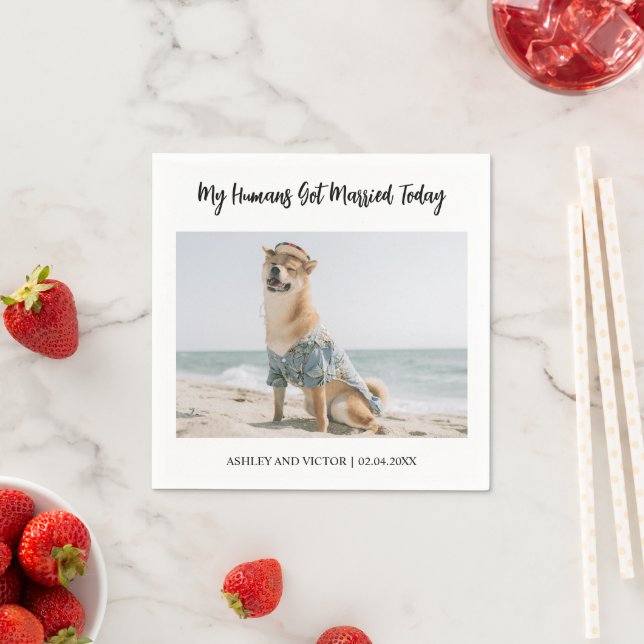 Cute Dog Photo Modern Simple Wedding Napkin (Insitu)