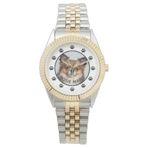 Cute Dog Photo Name Paw Prints Custom Watch