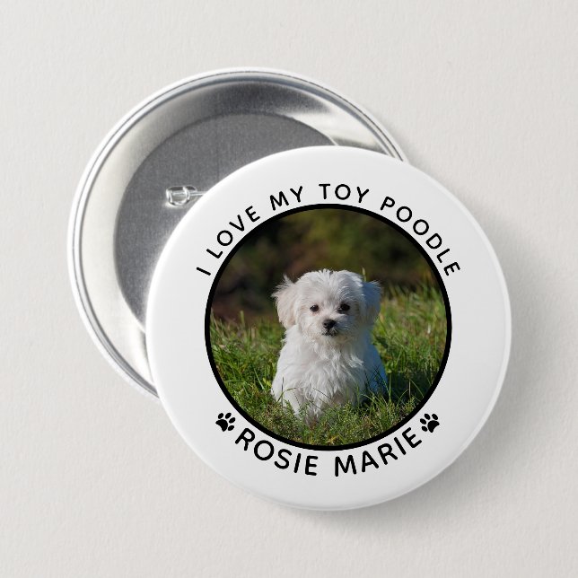 Cute Dog Photo Name Paw Prints Personalised 7.5 Cm Round Badge (Front & Back)