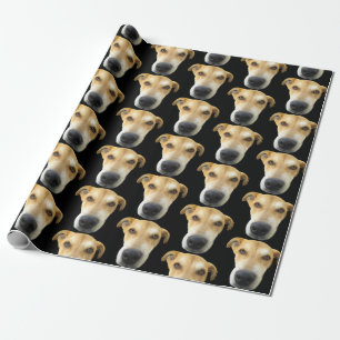 Cute Dog Photo Pattern Black Brown Wrapping Paper